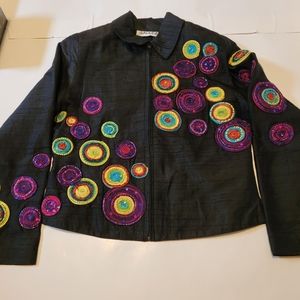 Vintage silk bomber jacket rainbow geometric circles